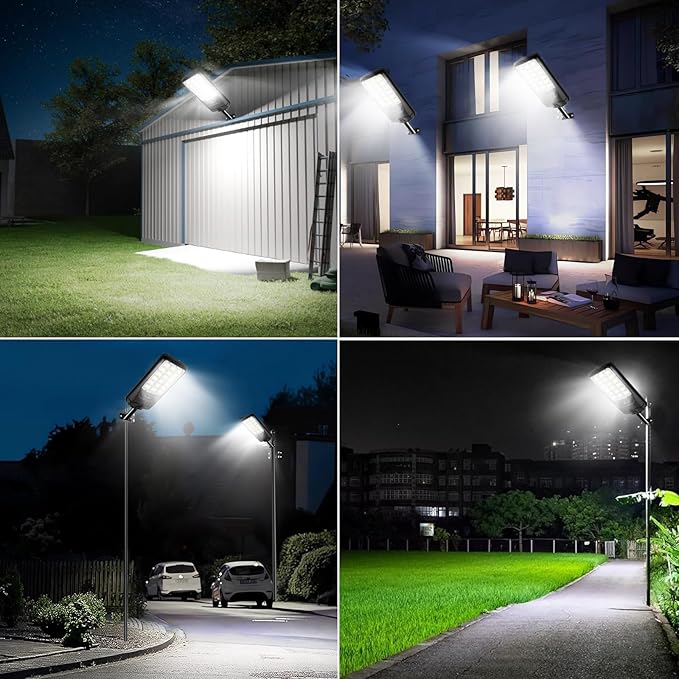Solar Street Lights Outdoor 21000LM 6500K Motion Sensor Solar Lights Waterproof Dusk to Dawn Solar-Powered Flood Lights with Remote Commercial Area Lighting for Parking Lot Driveway Garage 2-Pack
