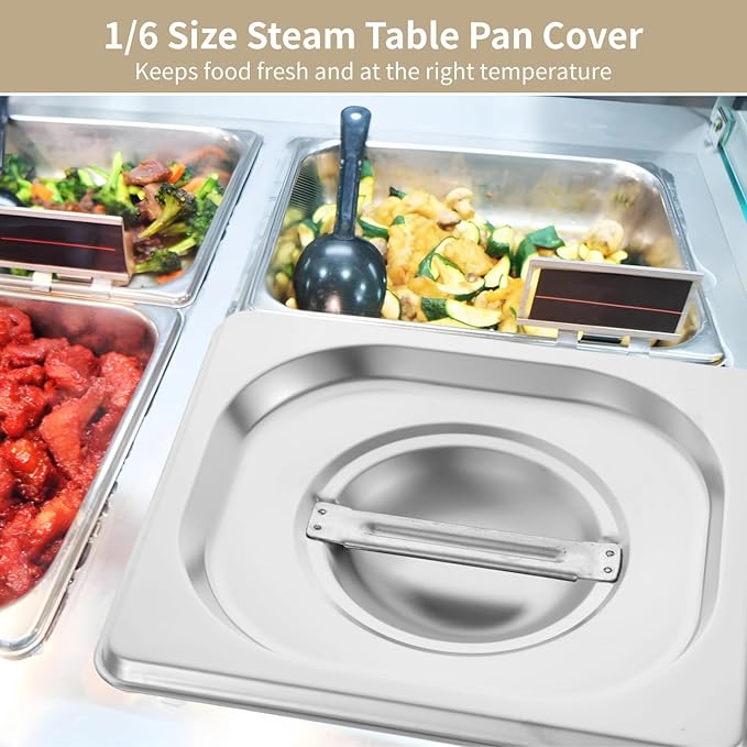 1/6 Steam Table Pan Lids 10 Pcs Stainless Steel Cover Handle Dustproof for Restaurants Hotels Catering