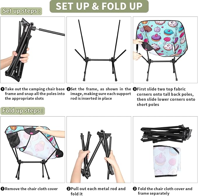 Honeybaby Folding Camping Chair Various Ice Creams Camping Chairs Lightweight Portable Chair Outdoor Foldable Chairs for Camping Travel Picnic Beach Hiking