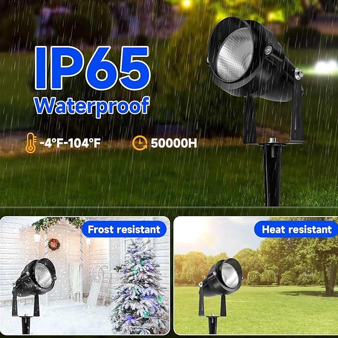 Spot Light for Yard Warm White Outdoor Spotlights Metal Case Landscape Lights IP65 Waterproof Uplights with Spiked Stand for Garden Lawn Pathway Front Porch Bushes (4 Lights)