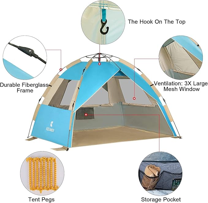 G4Free Deluxe XL Pop Up Beach Tent 3-4 Persons Easy Setup Sun Shelter Canopy with UPF 50+ UV Protection Extral Wide 70.9 in