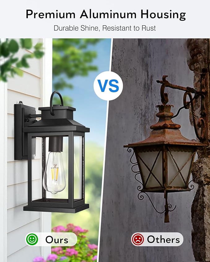 VIANIS Outdoor Wall Lantern Modern Black Exterior Porch Lights Wall Mount Light Fixture 100% Aluminum Waterproof Outside Lights for House Dusk to Dawn Outdoor Sconce Lights for Garage Patio 2-Pack