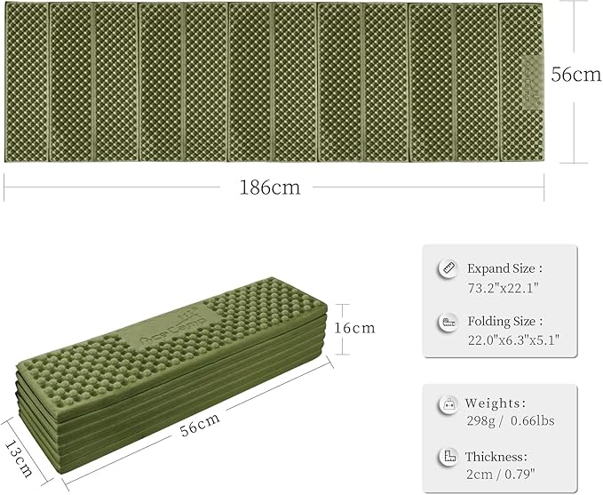 AceCamp Portable Foam Sleeping Pad Full Length Accordion Sleeping Mat for Camping &amp Hiking Lightweight Soft &amp Compact Cushion for Sleeping Bag Comfort Tent Rocky Terrain