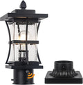 Dusk to Dawn Outdoor Post Light Fixture with Pier Mount Base - Black Outdoor Pole Lighting Waterproof Pillar Lantern Modern Outside Column with Seeded Glass for Pathway Garden Patio Anti-Rust