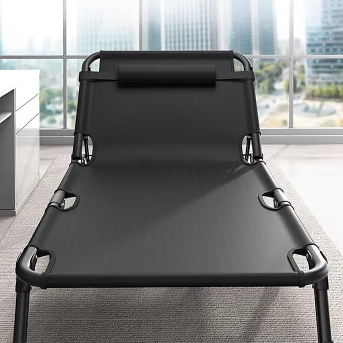Camping Cots for Adults Adjustable 4-Position Reclining Folding Chaise with Pillow Load Capacity 200kg Outdoor Lounge Chair Sleeping Cot Bed for Office Pool Beach Patio 75cm
