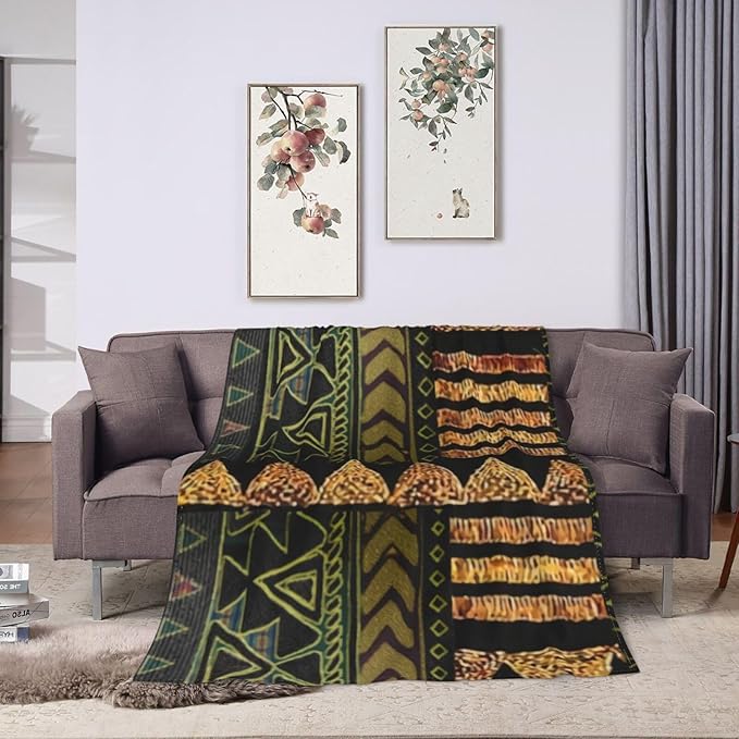 80X60 Afrocentric Tribal Motif Pattern Print 2 Lightweight Flannel Blanket - Soft and Breathable Polyester Suitable for Travel Camping and Home Decoration