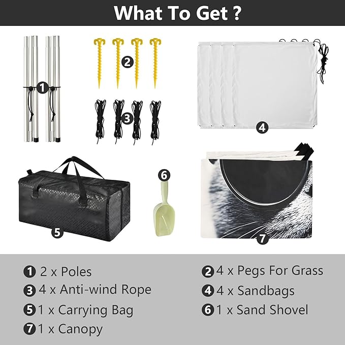 ALAZA Cat with Sun Glasses Beach Tent Sun Shelter UPF50+ Protection Beach Shade Canopy w/ 4 Sandbags for Outdoor Camping Fishing Backyard Fun Picnic 10x9 ft