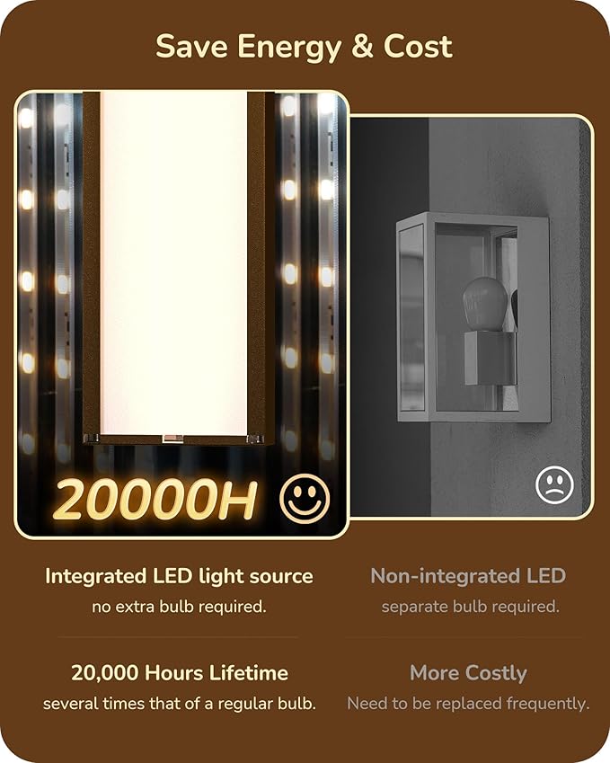 EDISHINE 2 Pack Modern Outdoor Wall Lights Dimmable 39.3 Rectangular Outdoor Wall Sconce 3CCT Iron &amp PC IP65 Waterproof Long Front Porch Light for Patio Yard Oil Rubbed Bronze