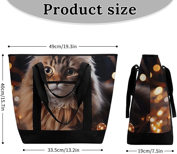 Insulated Shopping BagLarge Reusable Cooler Bags Cat Hanging Christmas Lights Printed Foldable Shopping BagTravel Waterproof Shoulder Bag