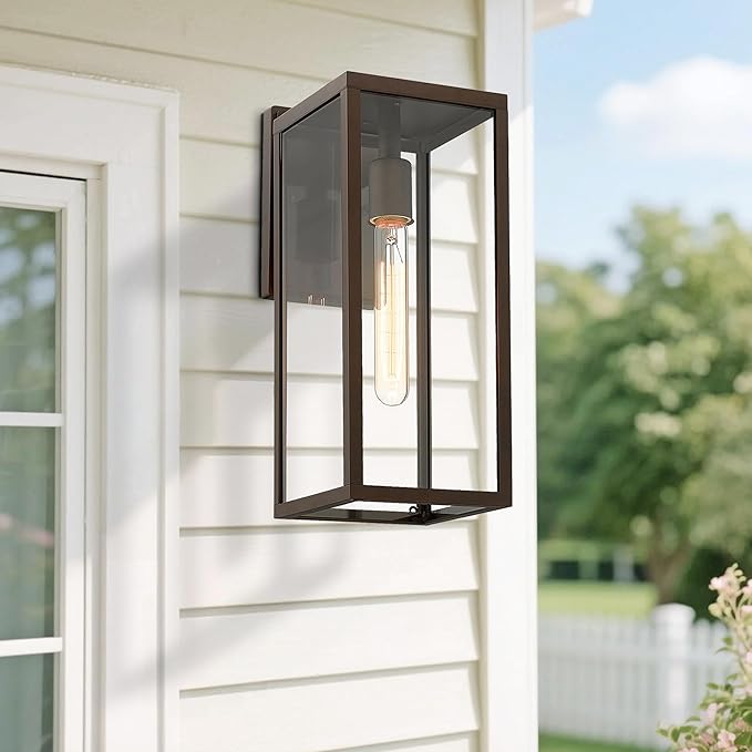 Bestshared Outdoor Wall Sconce LightsExterior Wall Lighting Fixtures with Clear Glass Anti-Rust Modern Black Outside Lantern Lamp for House Front Porch Doorway Patio (Oil Rubbed Bronze 15-1 Pack)