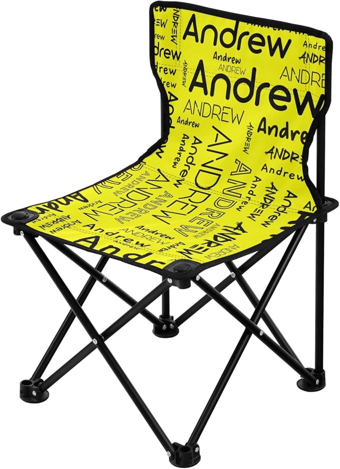 Sinestour Yellow Custom Folding Camping Chair for Teen Child Personalized Name 14.6×14.6in Portable Outdoor Chair with Carry Bag for Travel Hiking Lawn