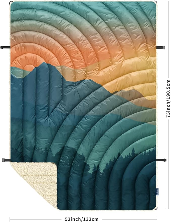 Outdoor Camping BlanketWarm Thick Camp Blankets with Sherpa Lining Soft Fleece Camping Blanket Puffy Camping Quilt for Cold Weather Traveling Stadium Hiking Picnics