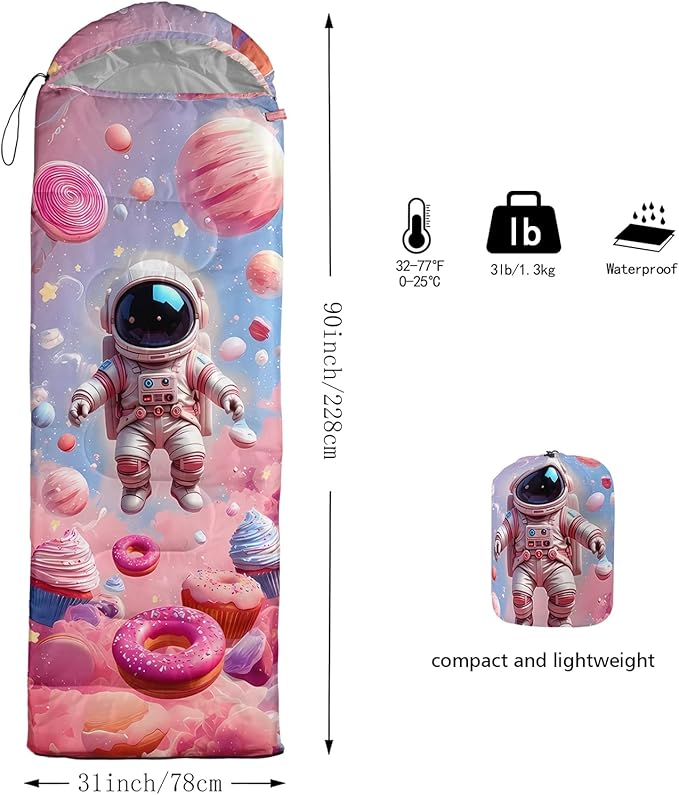 AILONEN Cartoon Camping Sleeping Bag for Boys Girls AdultsLightweight &amp Waterproof3 Season Warm &amp Cold WeatherPortablePrinted Sleeping BagTravelingCampingHiking