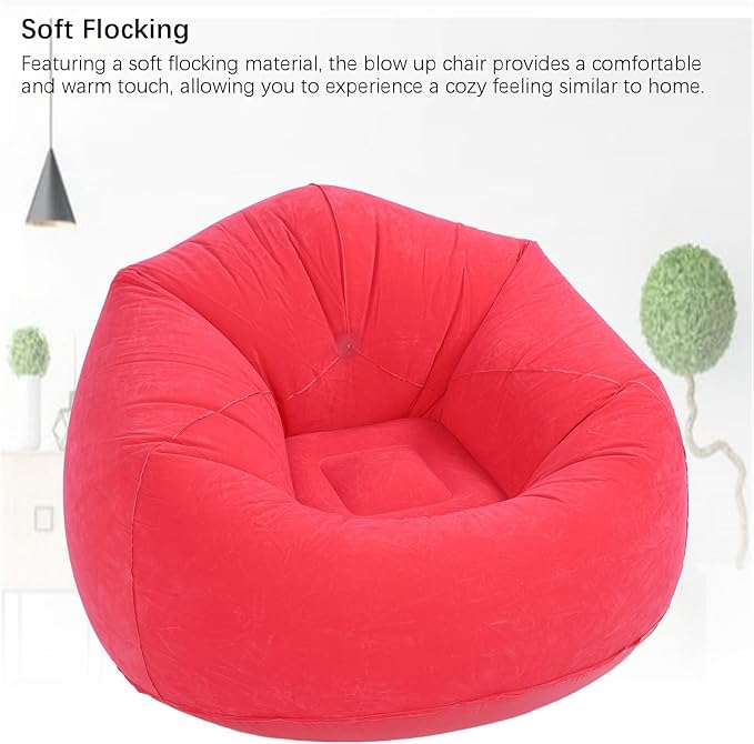 Inflatable Lounge Chair Premium PVC Material with Soft Flocking 80kg Capacity Compact Foldable for Living Room Bedroom Office Camping Travel (Red)