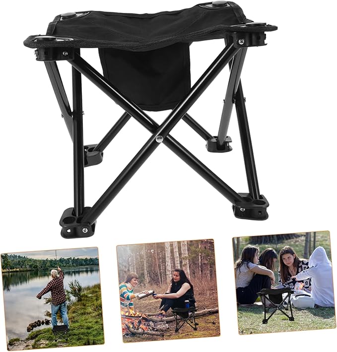 Veemoon Outdoor Folding Stool Portable Fishing Chair Side Pocket Lightweight Camping Stool for Hiking Travel and Picnics Ergonomic Design for Comfort and Stability