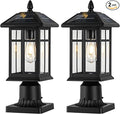Solar Post Lights 2 Packs Waterproof Post Lantern with Pier Mount Base Aluminum Post Lamp Warm White Bulb Included for Yard Garden Pillar Pole Pathway
