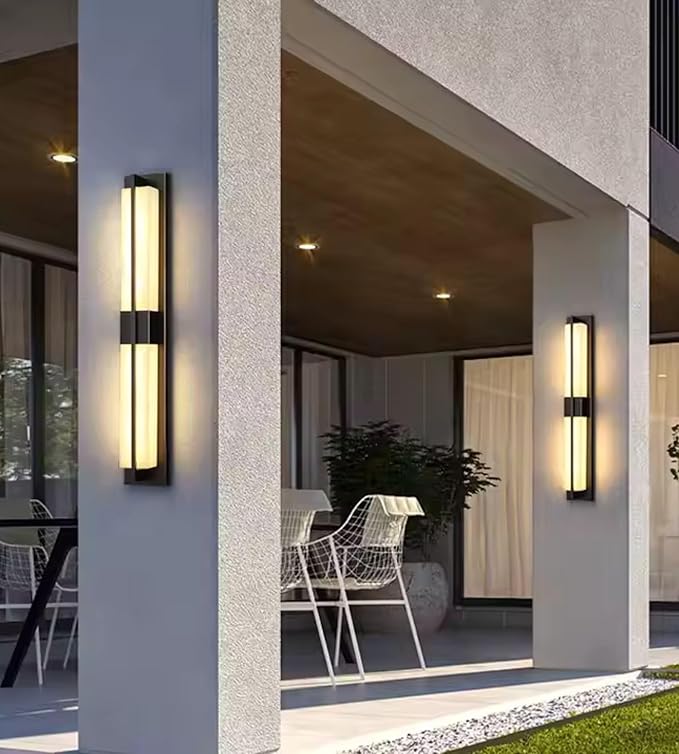 Outdoor Wall Light Fixtures Exterior Waterproof Lanterns Porch Sconces Wall Mounted Lighting with Modern Frosted Glass Black Aluminum Wall Lamps for Patio Front Door Entryway (MODERN_BLACK 18inch)