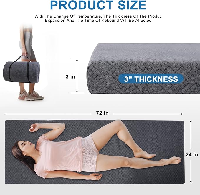 Extra Thick Memory Foam Camping Mattress - 72 x 24 Portable Sleeping Pad for Adults Folding Camping Bed Mat Lightweight Cot Mattress Topper for Outdoor RV Travel &amp Backpacking