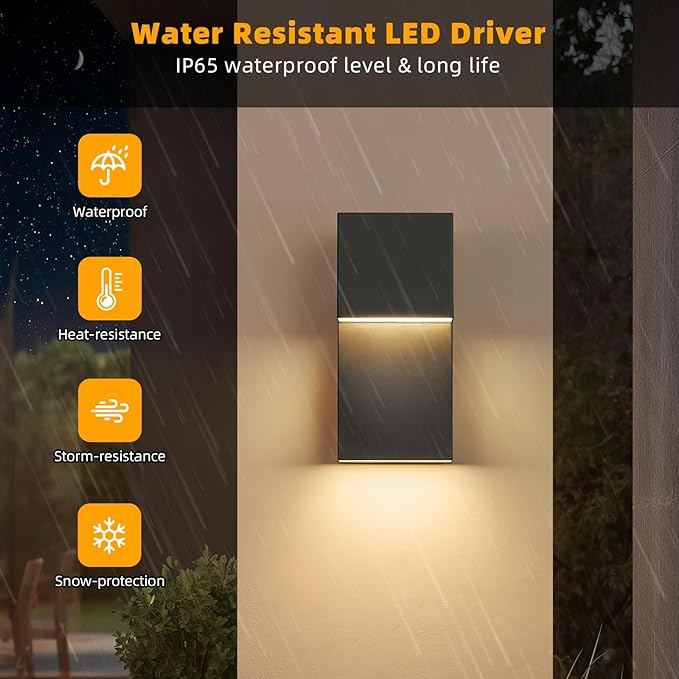 tewei Modern LED Outdoor Wall Sconce 20W Exterior Lighting Fixtures Black Outside Lights for House Integrated LED Outdoor Wall Mount Lights for Front Porch Garage Warm White 3000K 2 Pack