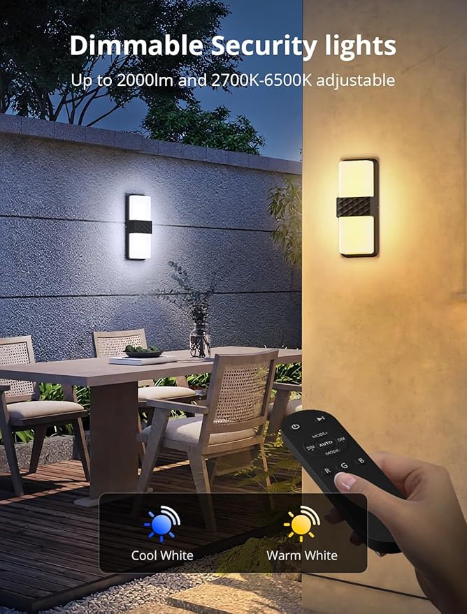 Smart Outdoor Wall Lights 1500LM RGB+IC+Warm/Cool White Porch Light 44 Scene Modes IP65 Waterproof Wall Sconce for Halloween Christmas Decor Works with Alexa Google Assistant 2 Pack