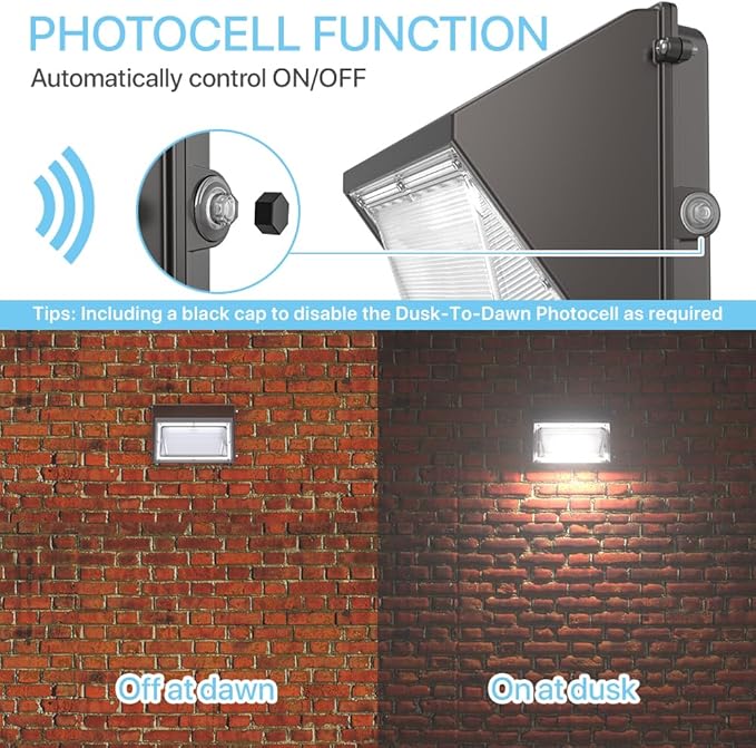 HYPERLITE 70W LED Wall Pack with Dusk-to-Dawn Photocell Ideal Adjustable Security Lights Outdoor for Barn Yard Garage Shop Factory ETL Listed
