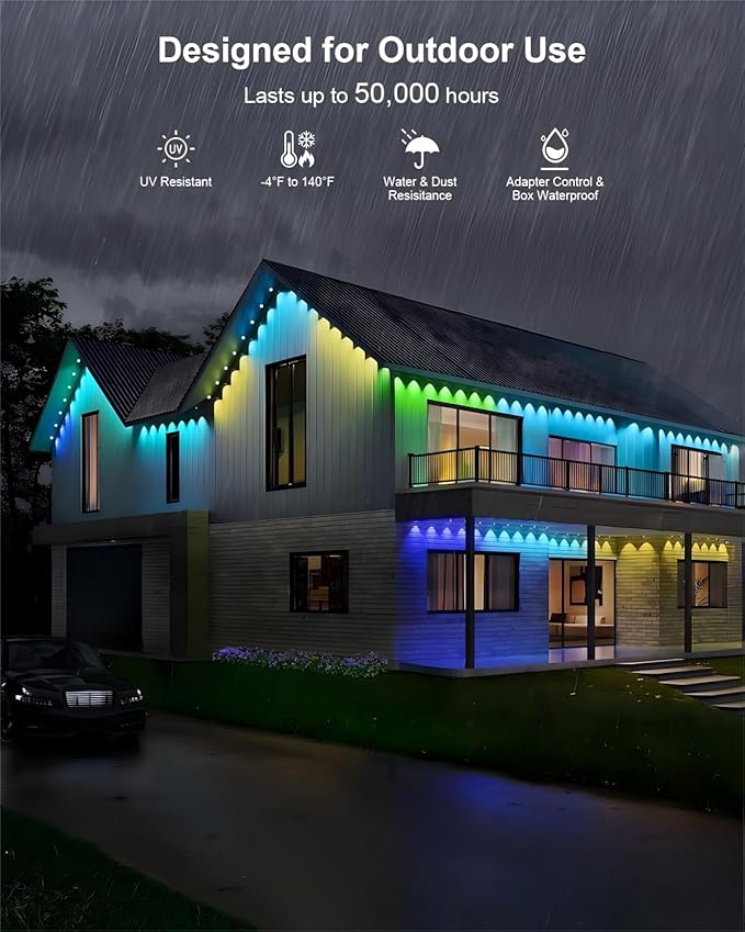 Permanent Outdoor Lights Pro100ft RGB+IC Smart Outdoor DecorApp/RemoteChristmasHalloweenMulti Scene ModesIP67 WaterproofEaves Light with Daily &amp Holiday Party DecorHouse Roof Lighting