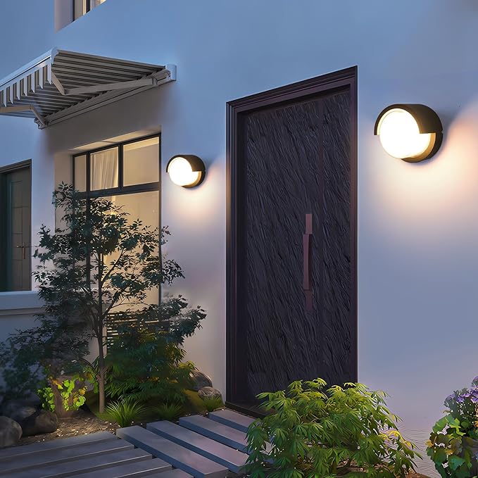Outdoor Wall Lights 2 Pack 6 Inch Modern LED Wall Sconces 1200LM 3CCT Selectable (3200K/4000K/6500K) IP65 Waterproof Black Aluminum Exterior Light Fixtures for House Porch Garage