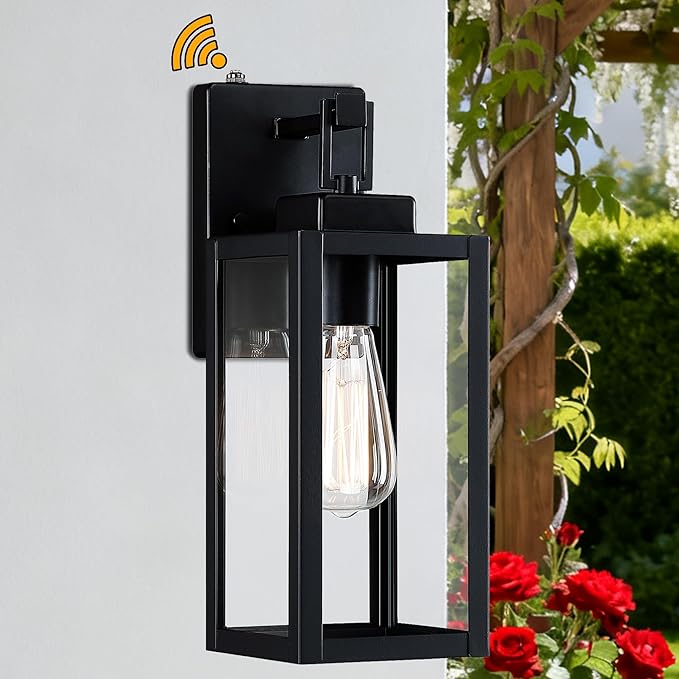 12 Inch Outdoor Wall Lights Dusk to DawnExterior Sconce Lights with Sensor Photocell Black Wall Lantern for Porch Patio Garage Dusk to Dawn Outdoor Lighting