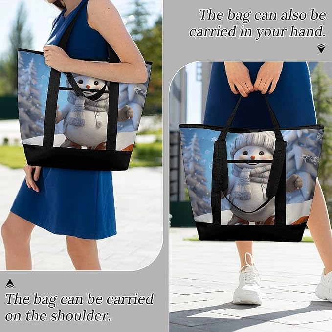 Insulated Shopping BagLarge Reusable Cooler Bags Cute Snowboard Snowman Printed Foldable Shopping BagTravel Waterproof Shoulder Bag