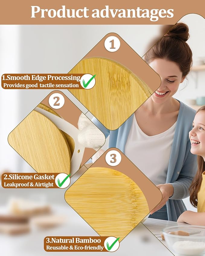 Replacement Wooden Lids for Pyrex Anchor Hocking Glass Containers 7200 * 2 7201-PC*2 7402-PC*2 Bamboo Lids for Pyrex 2Cup 4Cup 7Cup Glass Bowls Bowl Covers 6 Pack