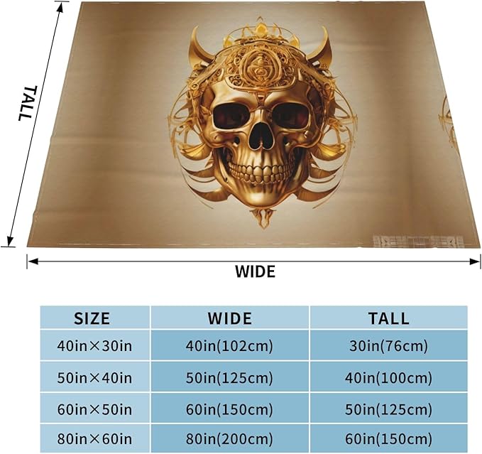 Golden Skull Soft Fleece Blanket 60 * 50 inch Soft Sofa Blanket Suitable for Sofa Camping Travel Night Cover Blanket