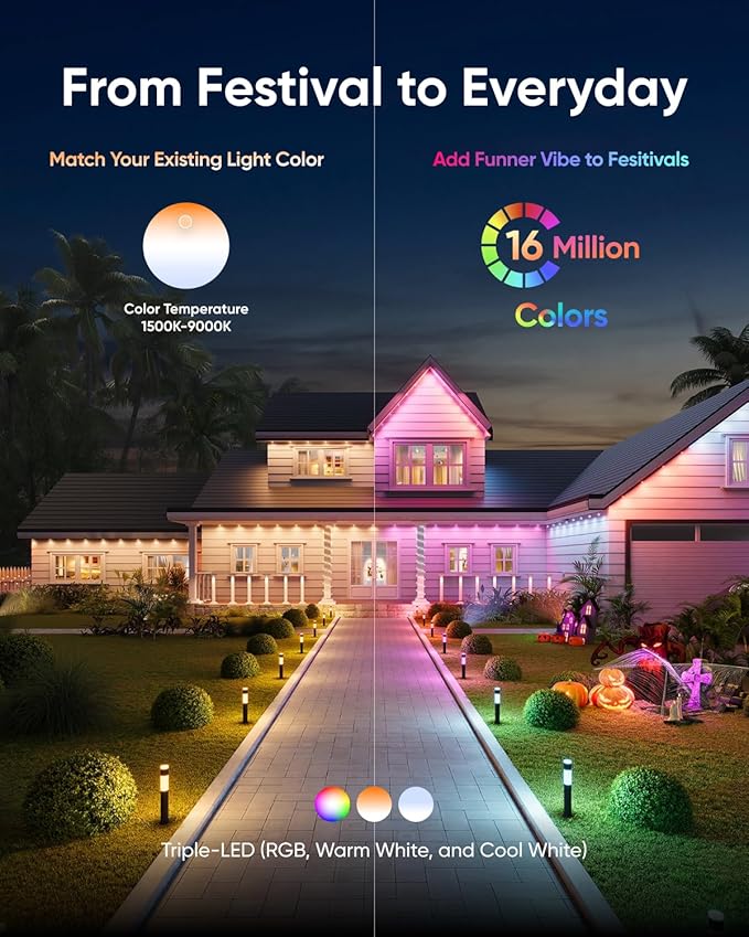 eufy Outdoor Pathway Lights E10 4-Pack Smart Wired RGBWW LED Landscape Lights 350lm IP65 Waterproof for Yard Work with Alexa Endless AI Light Themes for Christmas Halloween Link with Cameras
