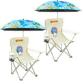 2 Pack Kids Camping Chair - Kids Beach Chair with Umbrella - Foldable Storage Cup Holder Durable wear-Resistant Non-Slip Lightweight Design for Beach Patio Outdoors Lawn (Blue+Blue)