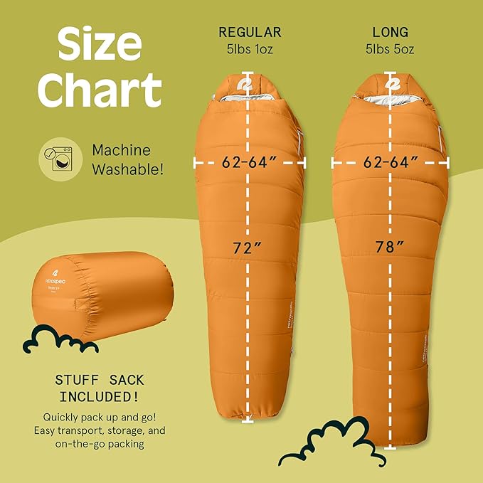 Retrospec Dream Mummy Sleeping Bag - 5 15 &amp 30°F Cold Weather Camping &amp Travel Essential Gear with Water - Resistant Shell &amp Synthetic Fill - Zippered Pocket &amp Stuff Sack