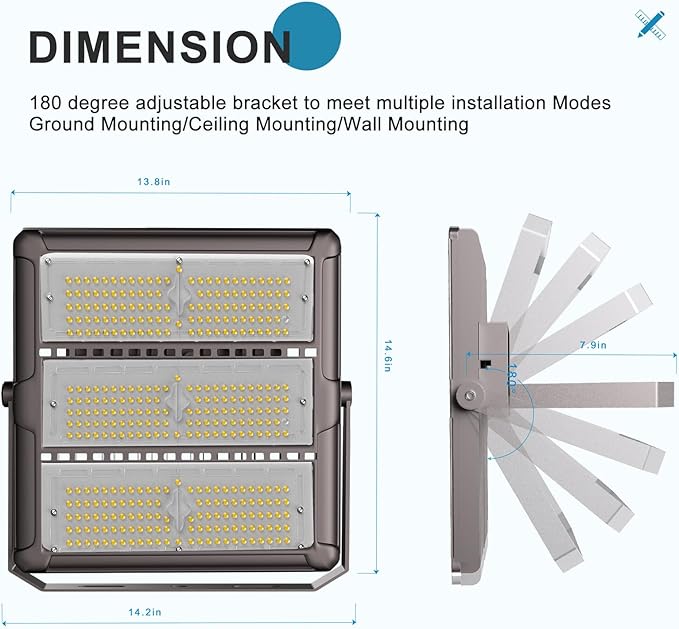 Upgrade 400W Outdoor Flood Lights AC100-277V LED Stadium Lights 60000Lm (1600W Eqv.) Flood Lights with 3 Modules IP65 Waterproof Area Lighting with Adjustable U Bracket-4Pack