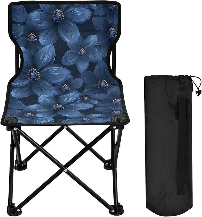 Navy Blue Flower Packable Backpack Beach Chairs for Adults Lightweight Ultralight Camp Chair Carry Bag Included Lawn Chair for Ice Fishing Traveling