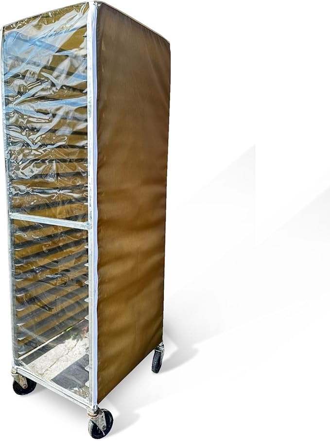 Bakery Food Pan Sheet Rack Cover – Heavy Duty PVC Vinyl Zippered Bun Pan Rack Cover – Long-lasting Use Durable Cover with 2 Zippers – Made in USA (Beige 23W x 28L x 63H)
