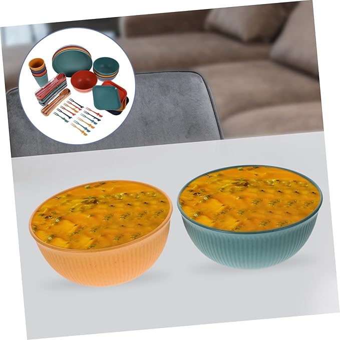 Food-grade Straw Cutlery Dinnerware for Patio Outdoor Plates Camping Dishes Compact Storage Box for Outdoor Meals