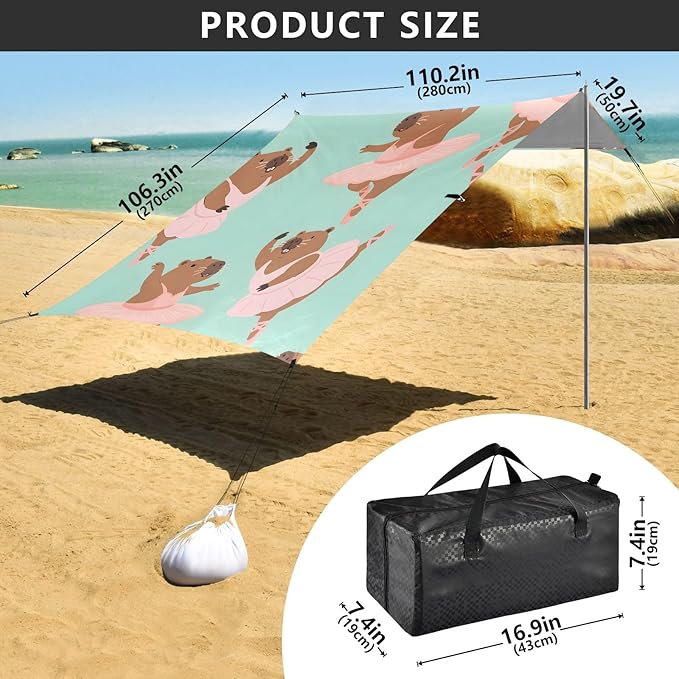Capibala Dancing Ballet Pattern Camping Sun Shelter Beach Tent Portable Beach Sun Shade Outdoor Canopy for Camping Trips Fishing Picnic
