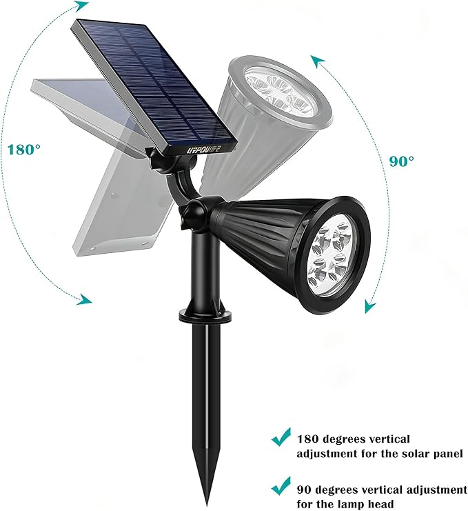 URPOWER Solar Lights Outdoor Adjustable Spot Lights Outdoor 2-in-1 Waterproof Landscape Spotlights Wall Light Dusk-to-Dawn Solar Powered Light for Garden Yard (6 PackWarm White)