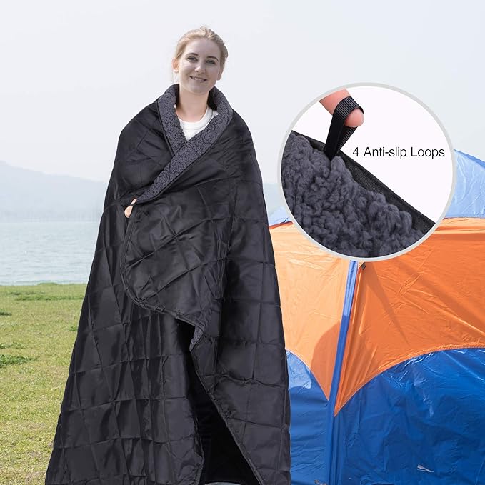REDCAMP Large Warm Blanket with Sherpa Lining Cold Weather Outdoor Blanket Windproof for Camping Stadium Machine Washable 79x 79