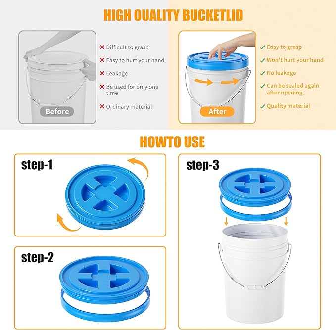 4 Pieces 5 Gallon Bucket Lids 12inch Leak-proof Plastic Seal Screw Top Airtight Lid Reusable Drum &amp Pail Lid for Pet Food Storage Home Paint Storage and Industrial Storage Buckets-Blue