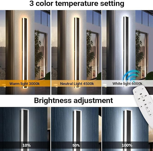 2 Pack 47.2In Outdoor Wall Sconces Black Modern Light Exterior Light Fixtures for House 3CCT Dimmable lED Linear Outside Sconce for Garage Doorway Porch Stairway