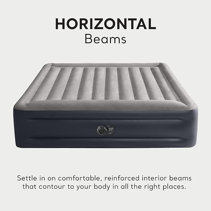 Intex 2 Pack Dura Beam Plus Deluxe Airbed Inflatable Blow Up Portable Air Mattress with Built-in Internal Air Pump King-Sized Bed