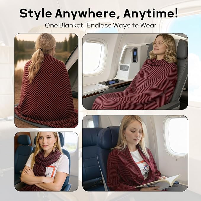 Travel Blanket Airplane - Ultra Soft &amp Lightweight Knit Design Compact Airplane Blanket53x72 InchStylish Travel Shawl Wraps for FlightsOfficeHome UseTravel Essentials &amp Gifts