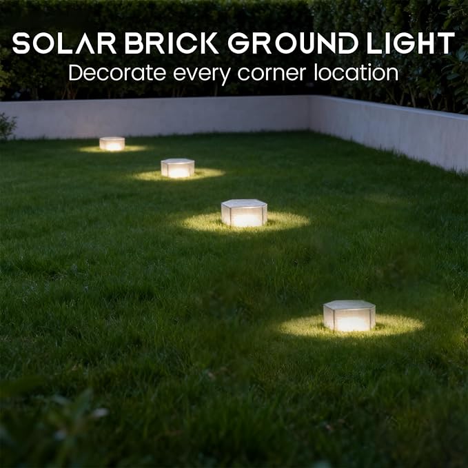 Wokyo 4 Pack Solar Brick Lights 3.8x3.8 inch Solar Ice Cube Lights with 8 LED Paver Ground Lights for Garden Lawn Yard Pathway Driveway Walkway Decor (Honeycomb-Warm White)