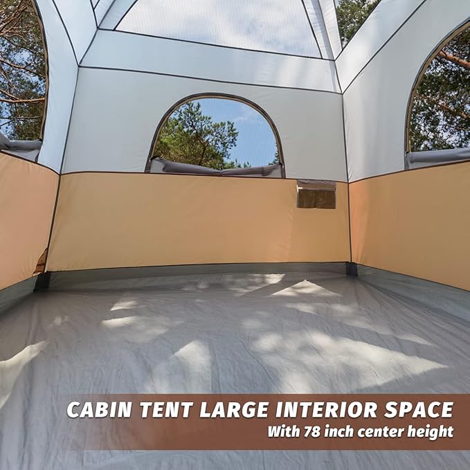 UNP Tents 6 Person Waterproof Windproof Easy SetupDouble Layer Family Camping Tent with 1 Mesh Door &amp 5 Large Mesh Windows -10'X9'X78in(H)