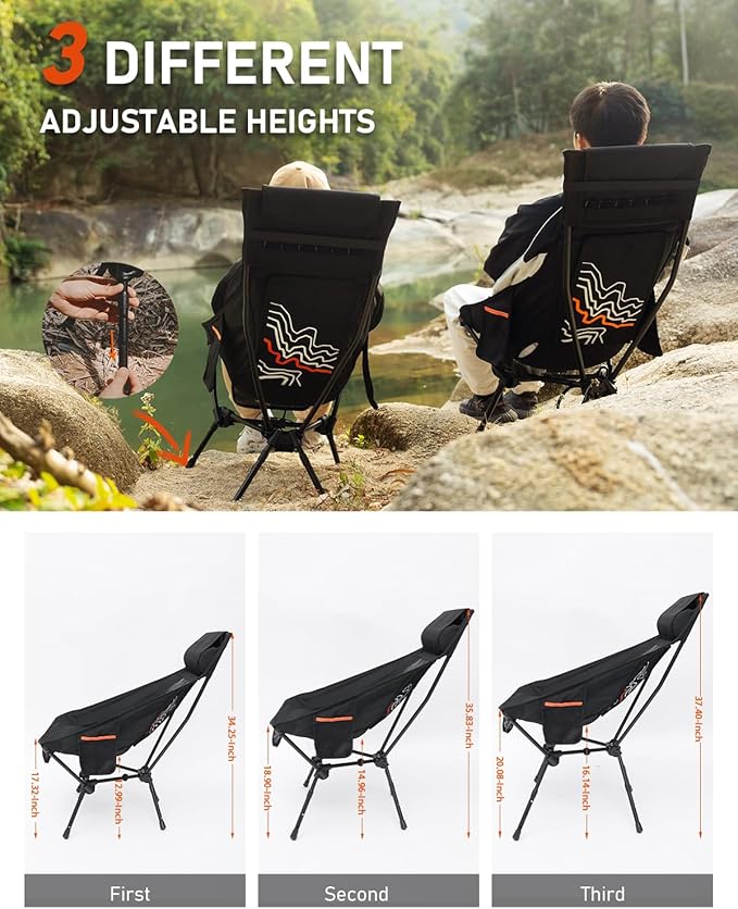 NOVSIGHT Camping Chairs - High Back Camping Chair with Adjustable Headrest and Feet Lightweight Aluminum Frame Breathable Mesh Folding Portable Camp Chair for Outdoor Hiking Beach Picnic