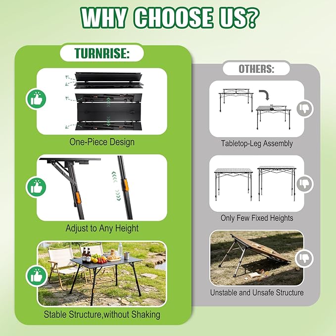 Portable Camping Table Foldable: No-Assembly Aluminum Folding Camping Table with Height Infinitely Adjustable &amp Carry Bag - Camp Table for Camping Picnic Beach RV BBQ