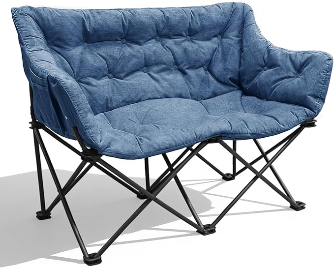 Double Camping Chair Heavy Duty Oversized Padded Loveseat for Adults 2 Person Outdoor Portable Camping Chairs for Lawn Backyard Fishing Trip Support 600lbs Navy